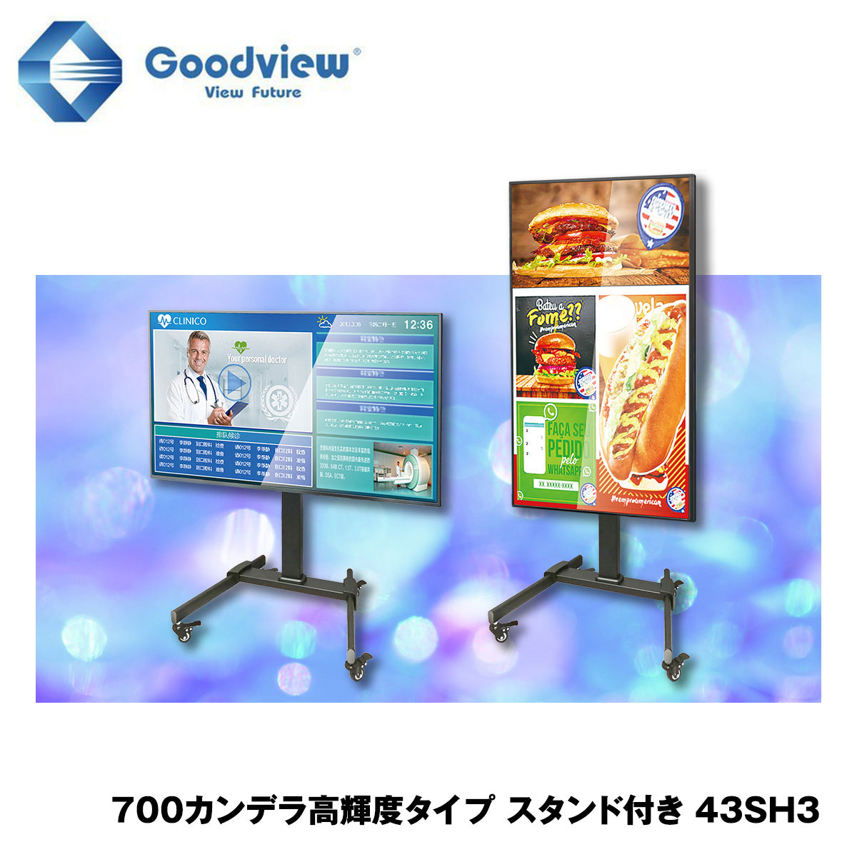 Goodview デジタルサイネージ 高輝度タイプ スタンドセット 700カンデラ 43型【43SH3】