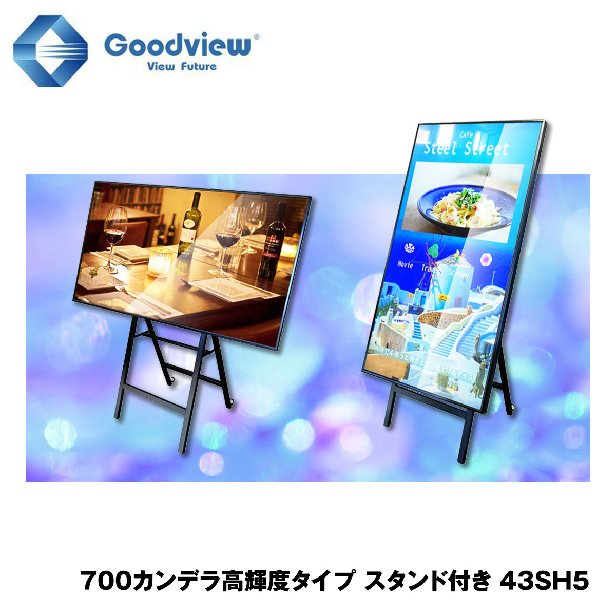Goodview デジタルサイネージ 高輝度タイプ イーゼルスタンドセット 700カンデラ 43型【43SH5】
